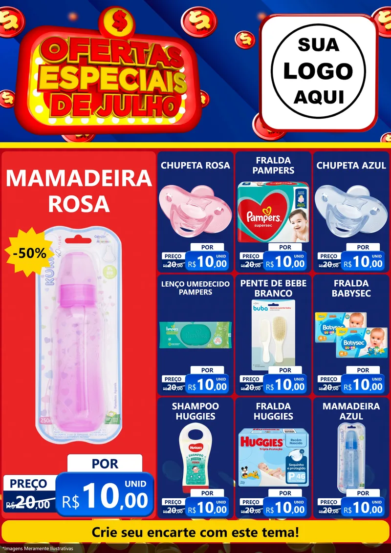 Modelo de Encarte para Encarte A4 Vertical com o tema Ofertas Especiais de Julho para Bebês
