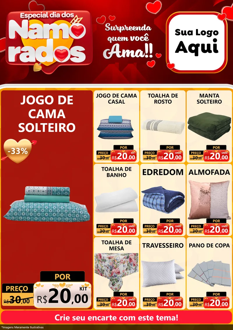 Modelo de Encarte para Encarte A4 Vertical com o tema Especial Dia dos Namorados para Cama, Mesa e Banho