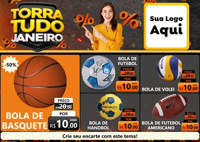 Modelo de Encarte para Encarte A4 Horizontal com o tema Torra Tudo Janeiro para Artigos Esportivos
