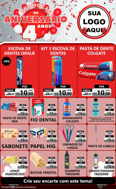 Modelo de Encarte para Encarte Grande com o tema Promoção de Aniversário - 4 Anos para Higiene Pessoal