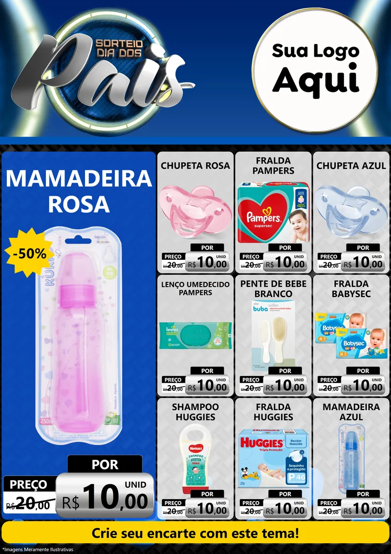 Modelo de Encarte para Encarte A4 Vertical com o tema Sorteio Dia Dos Pais para Bebês