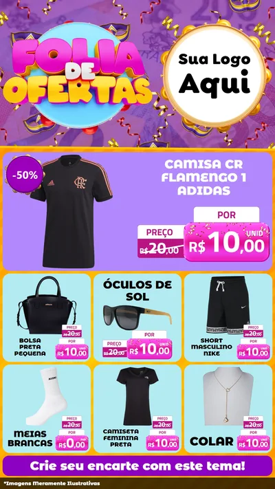 Modelo de Rede Social para Stories com o tema Folia de Ofertas para Roupas e acessórios