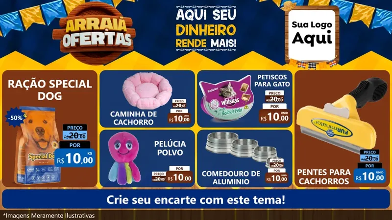 Modelo de TV para TV Horizontal com o tema Arraiá de Ofertas - Junina para Pet Shop