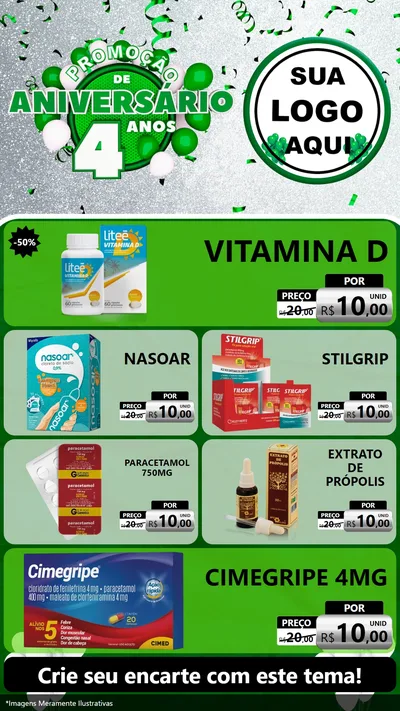 Modelo de TV para TV Vertical com o tema Promoção de Aniversário - 4 Anos para Farmácia