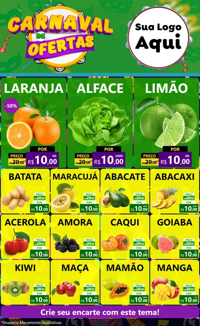 Modelo de Encarte para Encarte Grande com o tema Carnaval de Ofertas para Hortifrúti