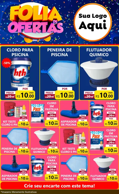 Modelo de Encarte para Encarte Grande com o tema Folia de Ofertas para Produtos para Piscina