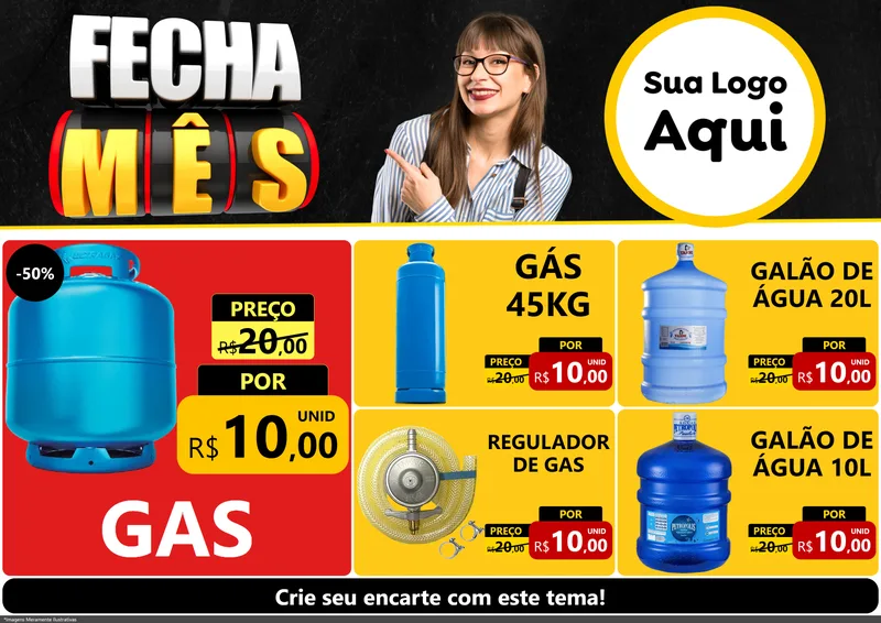 Modelo de Encarte para Encarte A4 Horizontal com o tema Fecha Mês para Água e gás