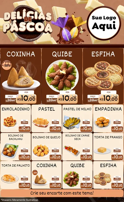 Modelo de Encarte para Encarte Grande com o tema Delícias de Páscoa para Salgadaria