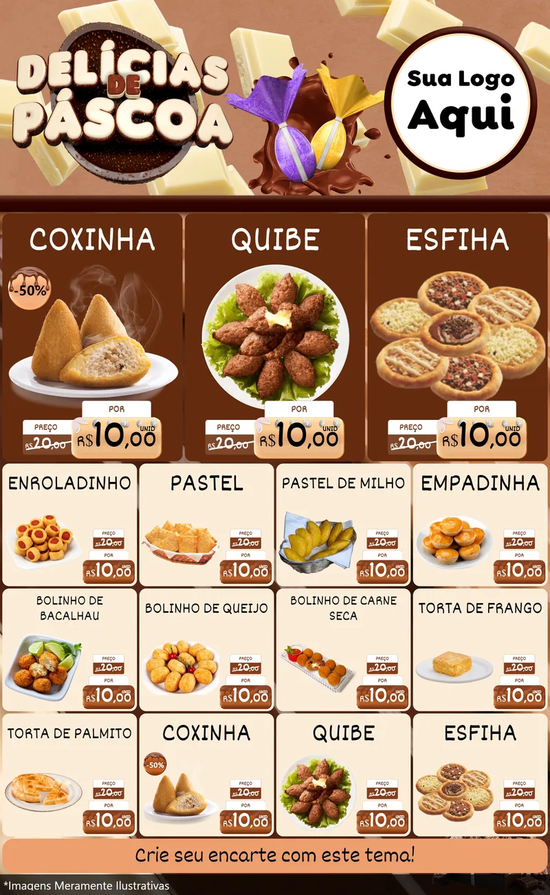 Modelo de Encarte para Encarte Grande com o tema Delícias de Páscoa para Salgadaria