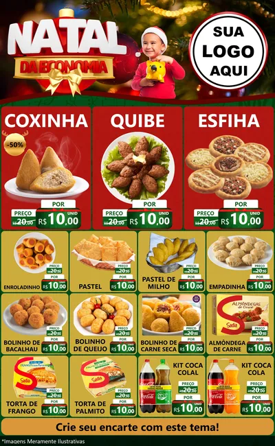 Modelo de Encarte para Encarte Grande com o tema Natal da Economia para Salgadaria