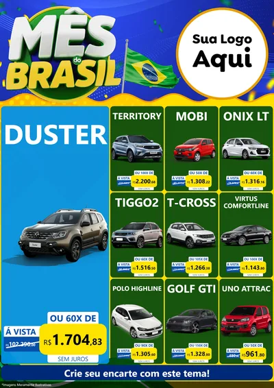 Modelo de Encarte para Encarte A4 Vertical com o tema Mês do Brasil para Concessionaria de Carros