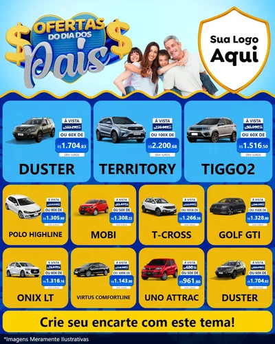 Modelo de Rede Social para Feed Instagram com o tema Ofertas do Dia dos Pais para Concessionaria de Carros