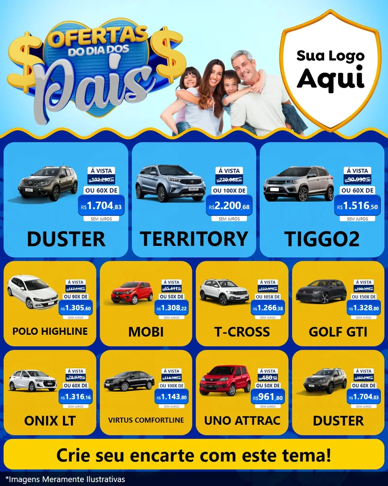 Modelo de Rede Social para Feed Instagram com o tema Ofertas do Dia dos Pais para Concessionaria de Carros