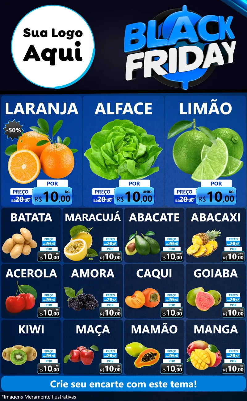 Modelo de Encarte para Encarte Grande com o tema Black Friday para Hortifrúti