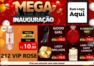 Modelo de Encarte para Encarte A4 Horizontal com o tema Mega Inauguração para Perfumes