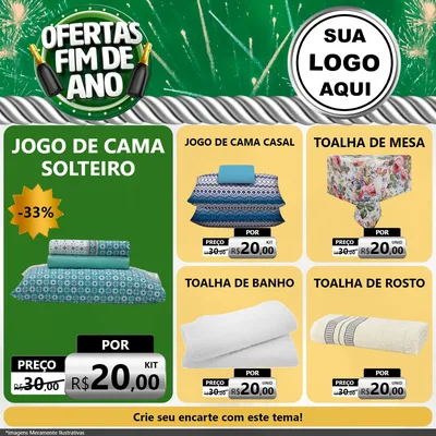 Modelo de Rede Social para Feed Facebook com o tema Ofertas Fim de Ano para Cama, Mesa e Banho