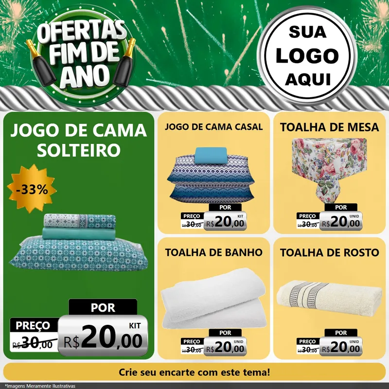 Modelo de Rede Social para Feed Facebook com o tema Ofertas Fim de Ano para Cama, Mesa e Banho