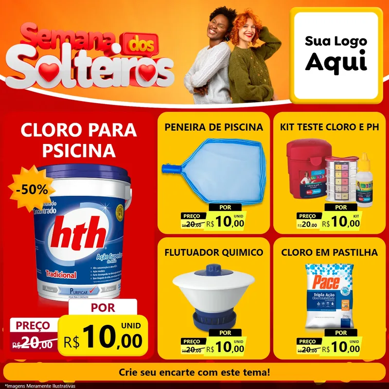 Modelo de Rede Social para Feed Facebook com o tema Semana dos Solteiros para Produtos para Piscina
