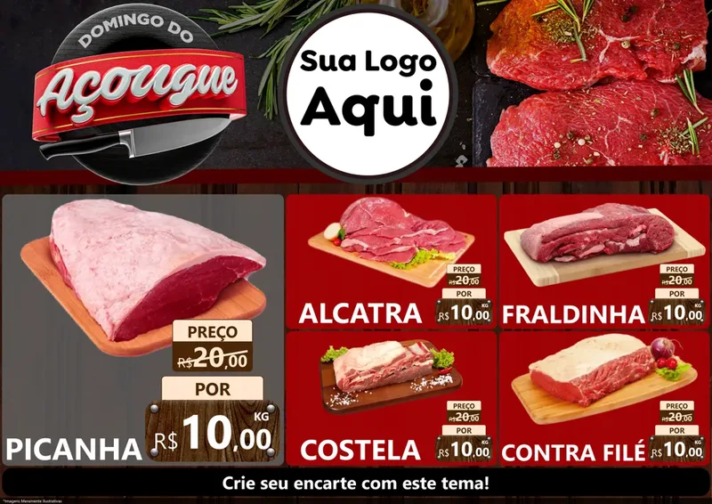 Modelo de Encarte para Encarte A4 Horizontal com o tema Domingo do Açougue para Açougue