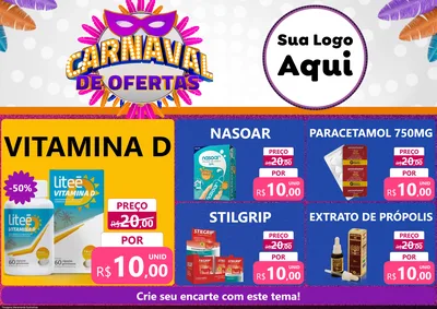 Modelo de Encarte para Encarte A4 Horizontal com o tema Carnaval de Ofertas para Farmácia