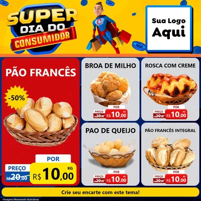 Modelo de Rede Social para Feed Facebook com o tema Super Dia do Consumidor para Padaria