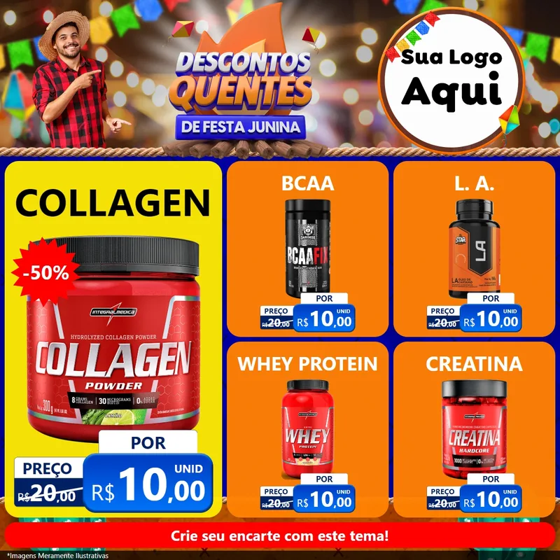 Modelo de Rede Social para Feed Facebook com o tema Descontos Quentes de Festa Junina para Suplementos alimentares