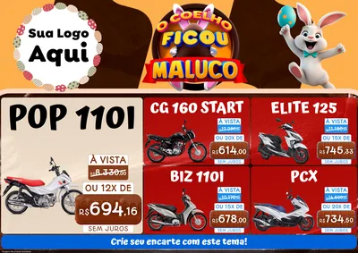 Modelo de Encarte para Encarte A4 Horizontal com o tema O Coelho Ficou Maluco - Páscoa para Concessionaria de Motos