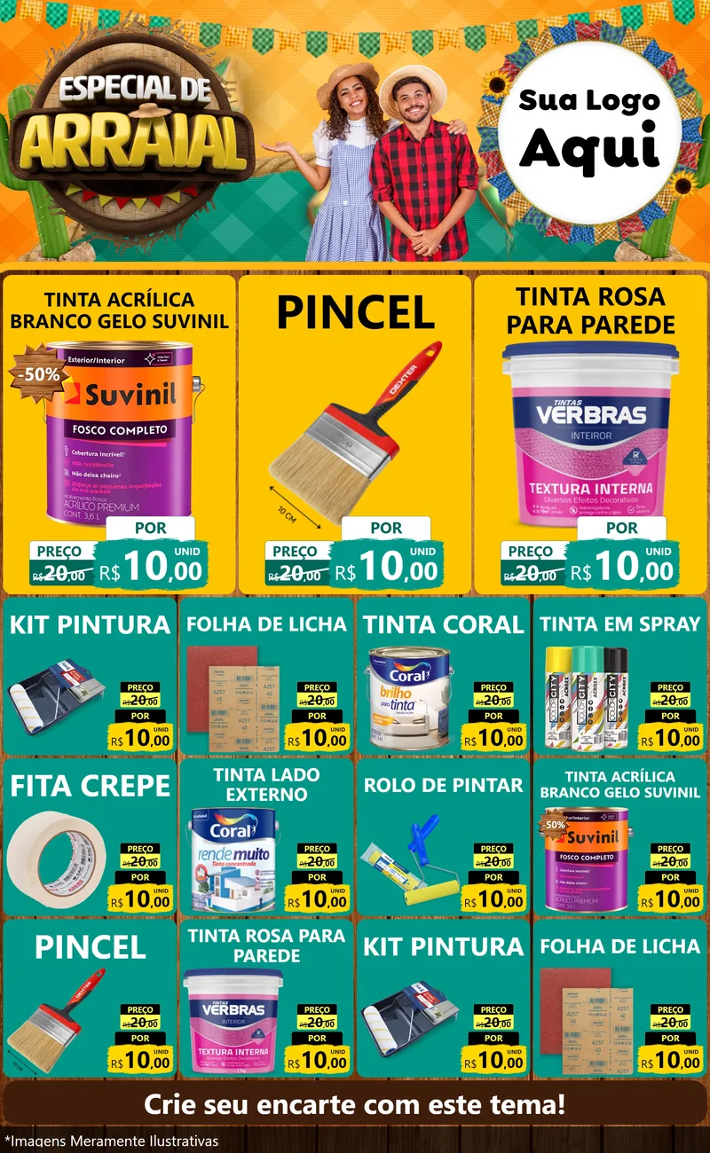Modelo de Encarte para Encarte Grande com o tema Especial De Arraial para Tintas e Ferramentas