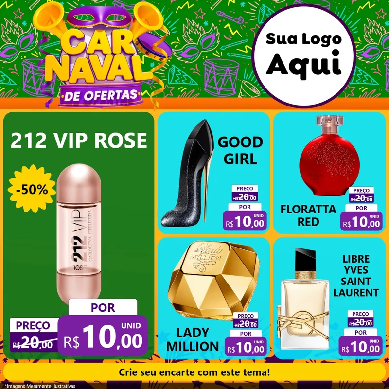 Modelo de Rede Social para Feed Facebook com o tema Carnaval de Ofertas para Perfumes