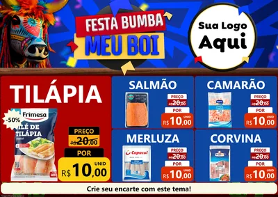 Modelo de Encarte para Encarte A4 Horizontal com o tema Festa Bumba meu Boi para Peixaria