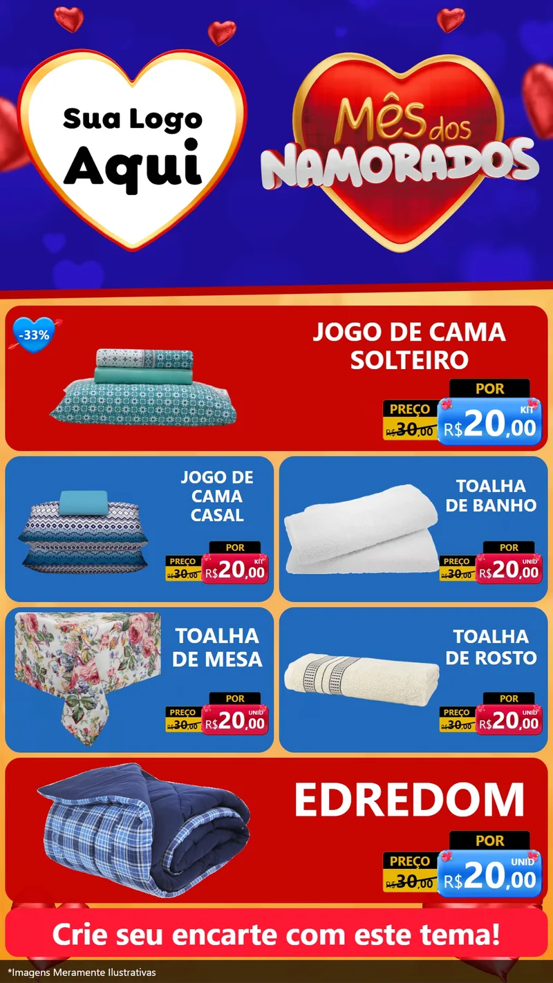 Modelo de TV para TV Vertical com o tema Mês dos Namorados para Cama, Mesa e Banho