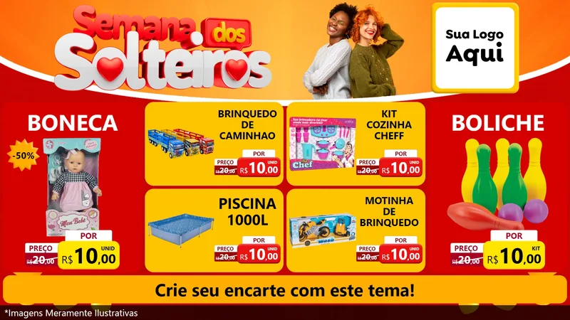 Modelo de TV para TV Horizontal com o tema Semana dos Solteiros para Brinquedos