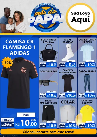 Modelo de Encarte para Encarte A4 Vertical com o tema Ofertas Imperdíveis Mês Do Papai para Roupas e acessórios