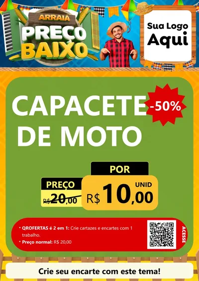 Modelo de Cartaz para Cartaz A4 Vertical com o tema Arraiá de Preço Baixo - Junina para Moto peças