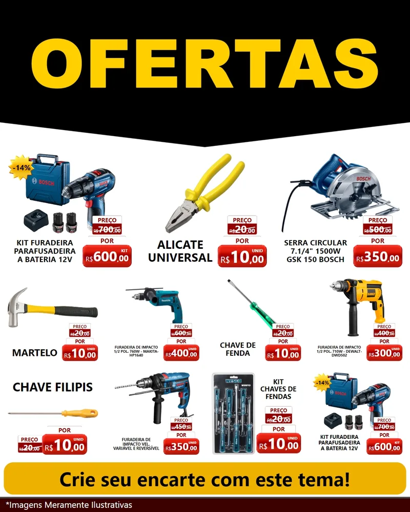 Modelo de Rede Social para Feed Instagram com o tema Ofertas Preto e Vermelho Cartaz para Maquinas e Ferramentas