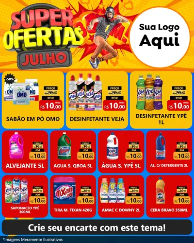 Modelo de Rede Social para Feed Instagram com o tema Super Ofertas Julho para Produtos de Limpeza