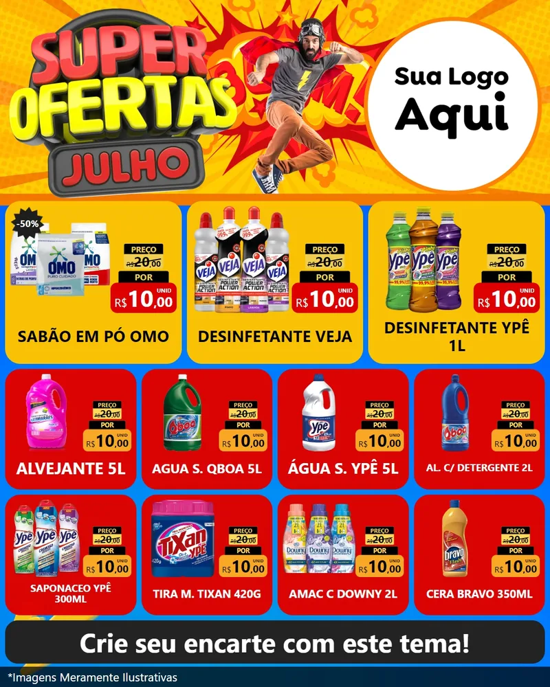 Modelo de Rede Social para Feed Instagram com o tema Super Ofertas Julho para Produtos de Limpeza