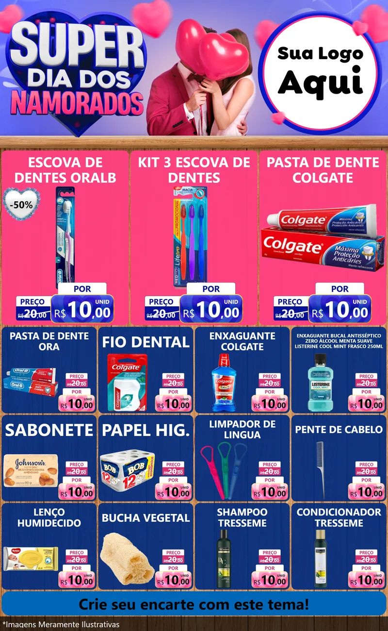 Modelo de Encarte para Encarte Grande com o tema Super Dia dos Namorados para Higiene Pessoal