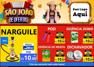 Modelo de Encarte para Encarte A4 Horizontal com o tema São João de Ofertas para Tabacaria