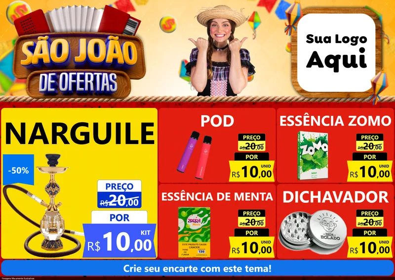 Modelo de Encarte para Encarte A4 Horizontal com o tema São João de Ofertas para Tabacaria