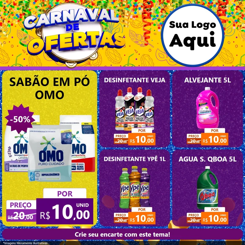 Modelo de Rede Social para Feed Facebook com o tema Carnaval de Ofertas para Produtos de Limpeza
