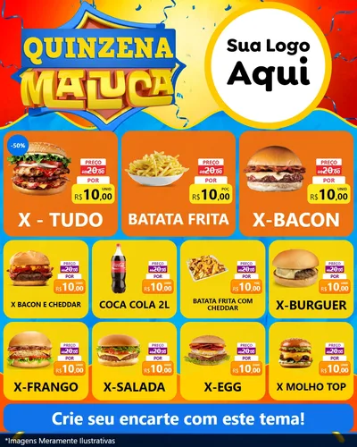 Modelo de Rede Social para Feed Instagram com o tema Quinzena Maluca para Hamburgueria