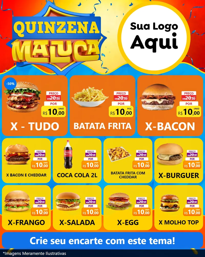 Modelo de Rede Social para Feed Instagram com o tema Quinzena Maluca para Hamburgueria