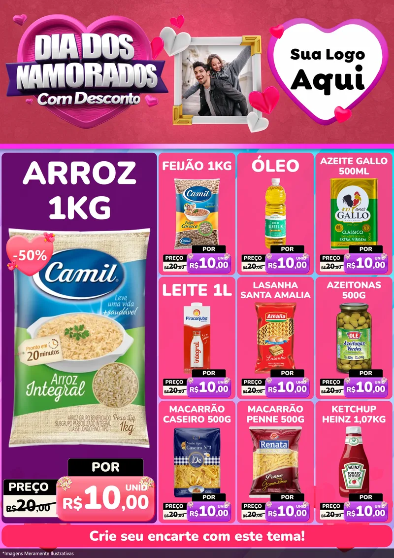 Modelo de Encarte para Encarte A4 Vertical com o tema Dia Dos Namorados Com Desconto para Supermercado