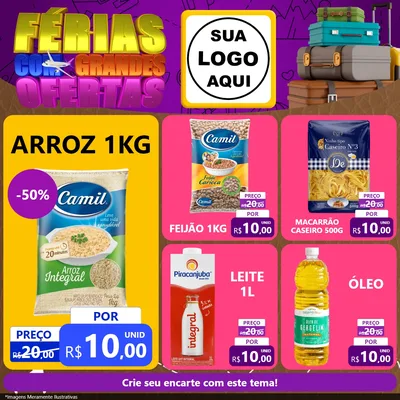 Modelo de Rede Social para Feed Facebook com o tema Férias com Grandes Ofertas para Supermercado