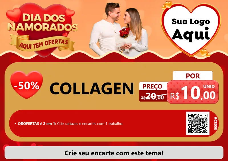 Modelo de Cartaz para Cartaz A4 Horizontal com o tema Dia dos Namorados - Aqui Tem Ofertas para Suplementos alimentares