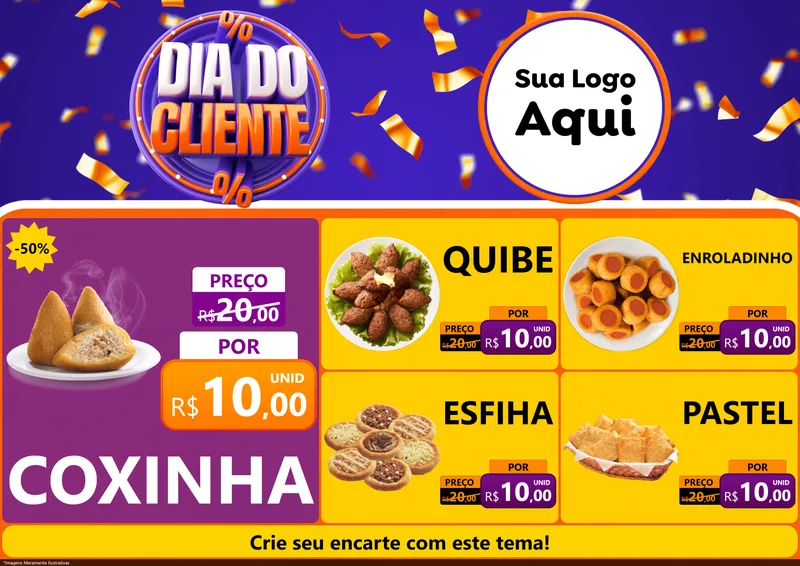 Modelo de Encarte para Encarte A4 Horizontal com o tema Dia do Cliente para Salgadaria