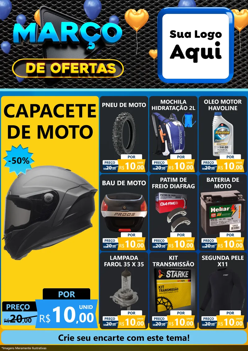 Modelo de Encarte para Encarte A4 Vertical com o tema Março de Ofertas para Moto peças