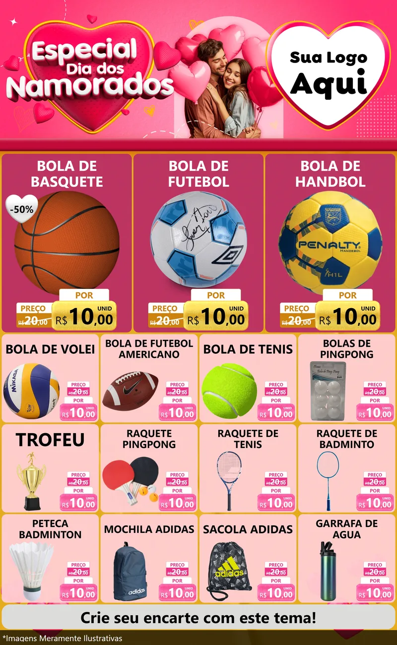 Modelo de Encarte para Encarte Grande com o tema Especial Dia dos Namorados para Artigos Esportivos