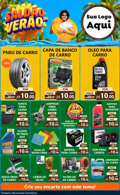 Modelo de Encarte para Encarte Grande com o tema Saldão de Verão para Auto peças